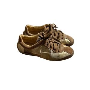 Coach Patchwork Suede Metallic Lace Up Sneakers Brown Gold Women's Size 8M